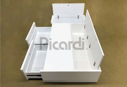 Cama Box de 1 Plaza y Media Moderna con 2 Cajones y Baulera Laqueado Blanco
