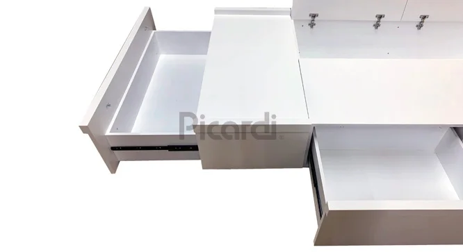 Base Sommier Cama con Cajones y Baul de una Plaza y Media laqueado blanco