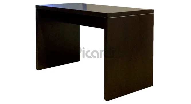 Escritorio de madera moderno con cajón y detalles metalicos.